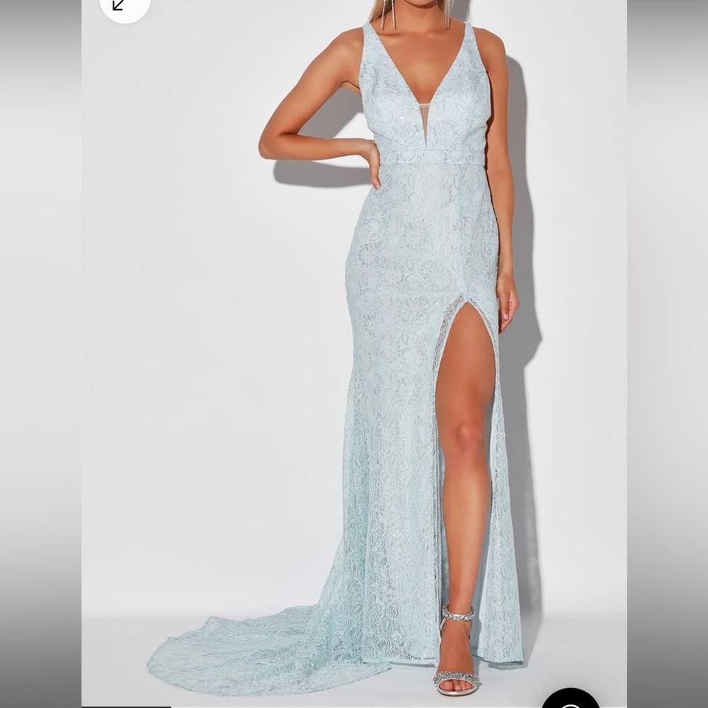 Lulu’s Light Blue Formal Maxi Dress w/ Small Train